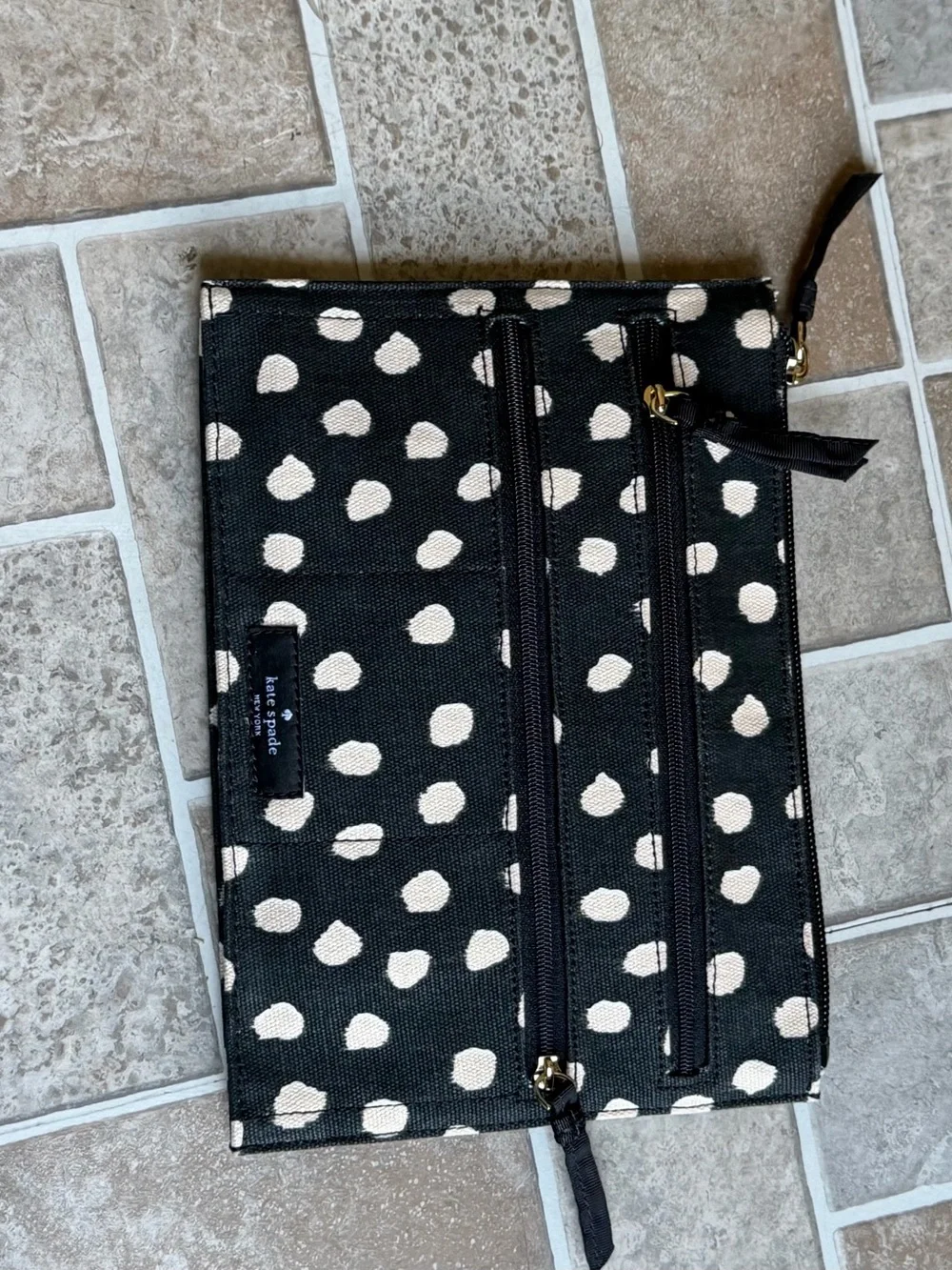kate spade Black & White Polka Dot Zip Cosmetic Pouch